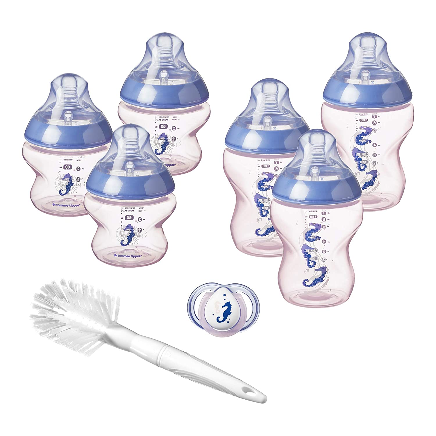Tommee Tippee Closer to Nature Baby Bottle Set for Newborn, Anti-Colic Valve, Soft Teat, Pink with Decorations