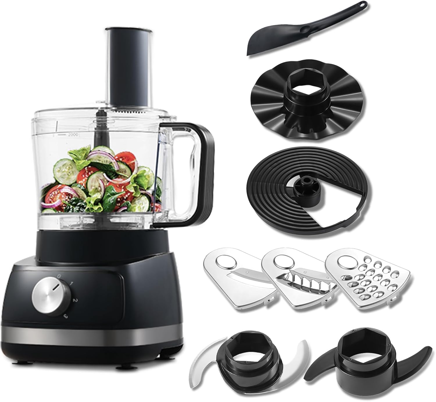 Food Processor, 800 W Food Processor Chopper, 2 L Black Food Processor Chopper, Multi-Chopper, Compact Food Processor, 3 Speeds & Pulse, Chopper, Kneading Machine
