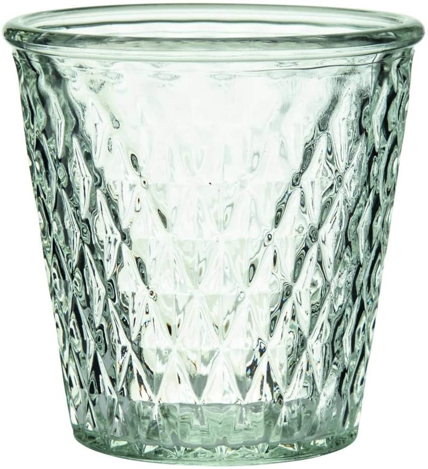 Annastore 12 x glass lanterns in distinctive diamond design in two sizes, height 12 cm / 13.5 cm, diameter 13.5 cm, height 13.5 cm