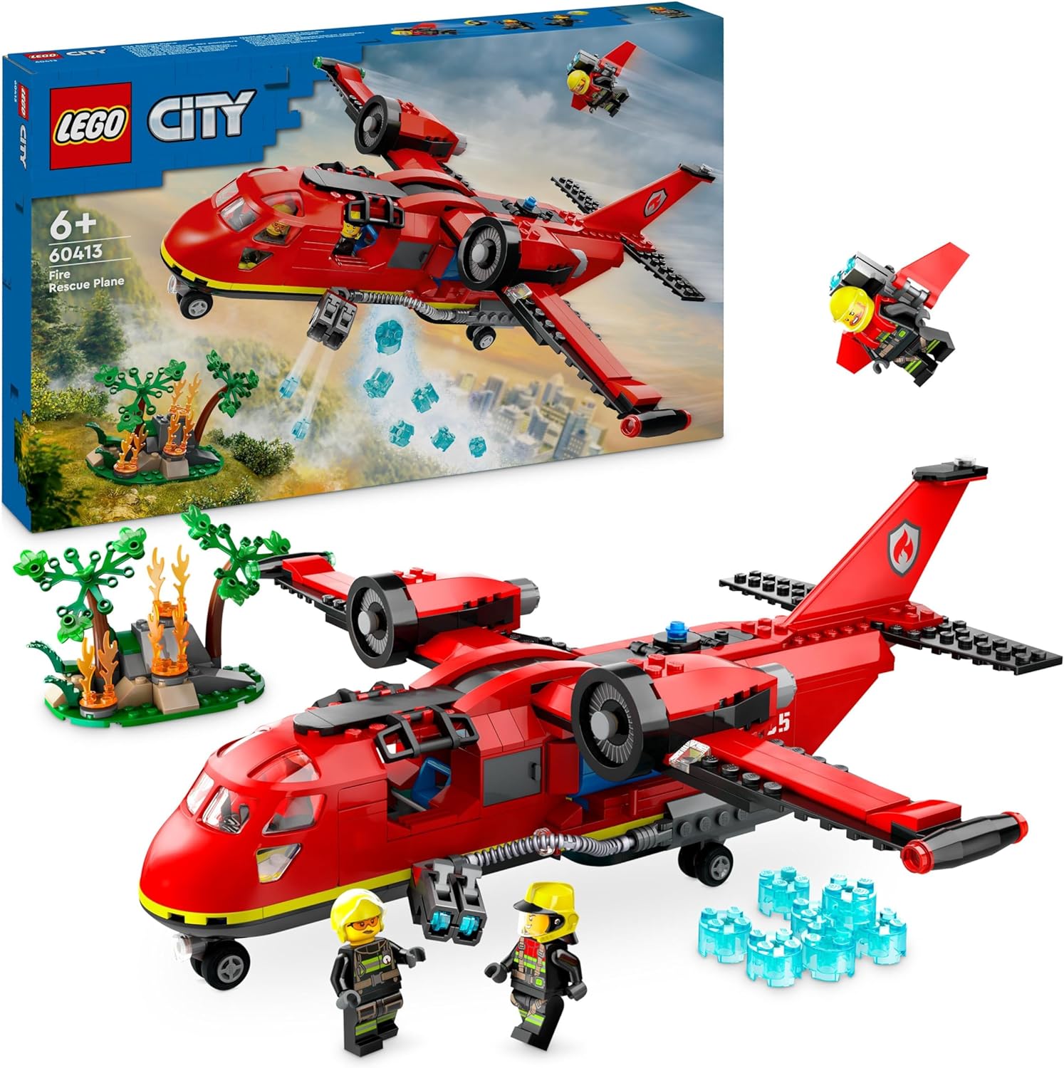 LEGO City Fire Plane, Fire Brigade Set with Airplane Toy for Children, Construction Set with 3 Firefighter Figures and Fire Backdrop, Great Gift Idea for Boys and Girls from 6 Years 60413