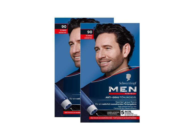 Men Perfect Anti-Grey Tint Gel 90 Black (2 x 80 ml), Hair Color for Men Hides Gray Hair, Anti-Grey Tint for a Natural Looking Result