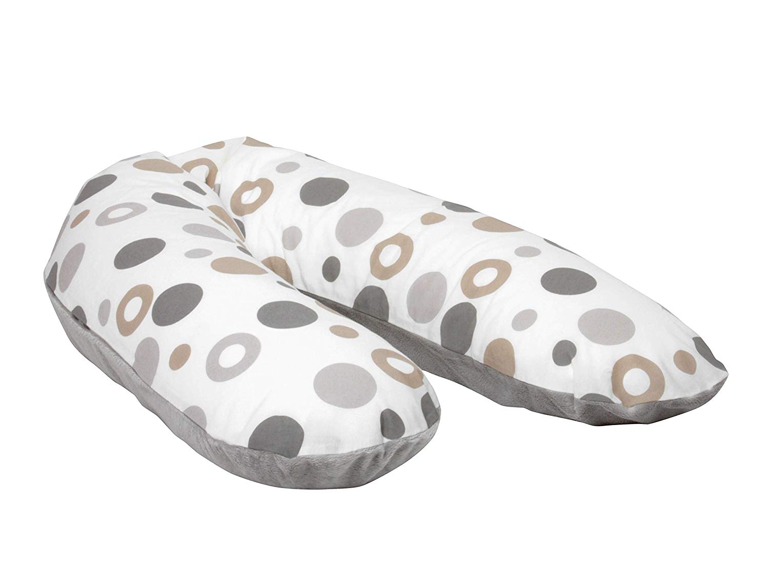 Snoozzz Nursing Pillow Positioning Pillow Side Sleeper Pillow 185 cm Includes Cotton and Microfibre Cover - Filling: Quiet and Fine Micro Beads - Circles Grey