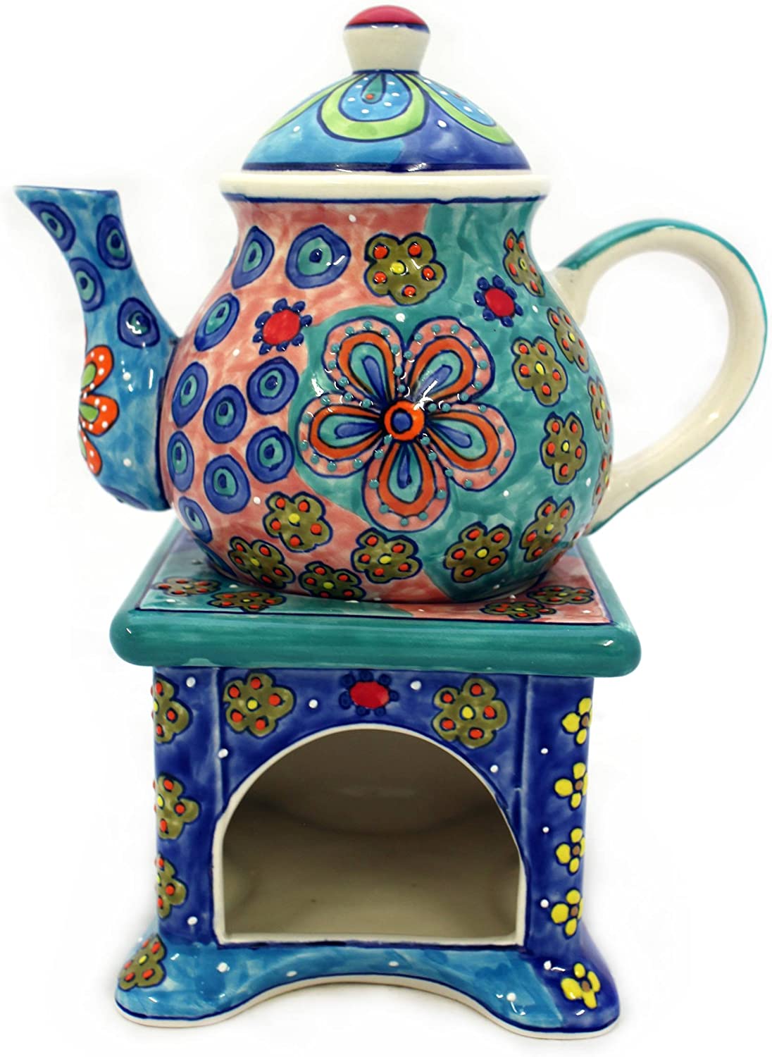 Gall&Zick Ceramic Teapot Hand-Painted Colourful (Daisy with Warmer)