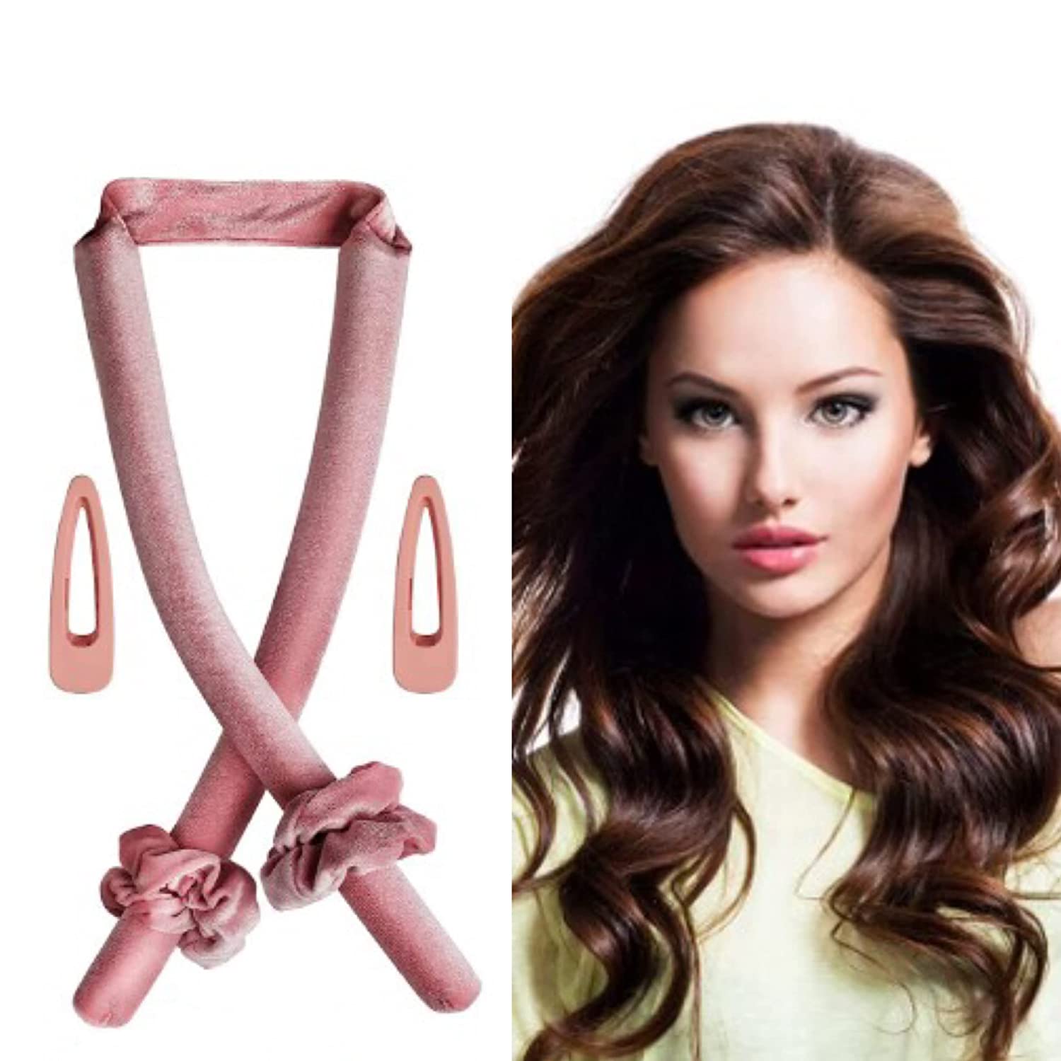 LEBEXY New Curler Curls Without Heat, Velvet Curlers, DIY Hair Curls Without Heat Hairstyle Set, for Long Medium Hair (Pink)