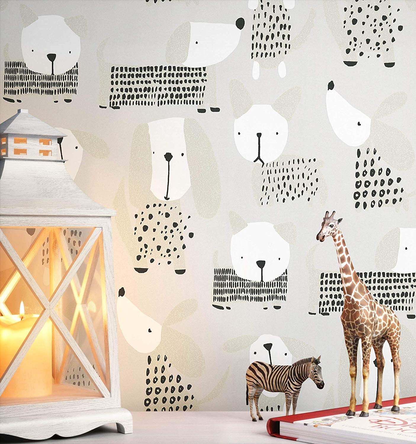 Newroom Design Newroom Childrens Wallpaper Beige Dog Childrens Paper Wallpaper Grey Pape