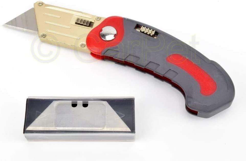 Professional Folding Carpet Knife Trapeze Cutter Folding Knife Metal 5 Replacement Blades
