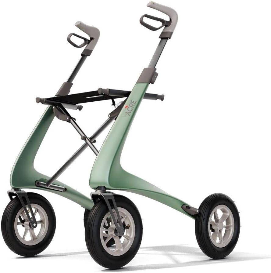 Acre Carbon Overland Rollator Maximum Load 150 kg Air Filled Rubber Tyres Lightweight Walker with 6.7 kg with Small Bag for Attaching to the Front