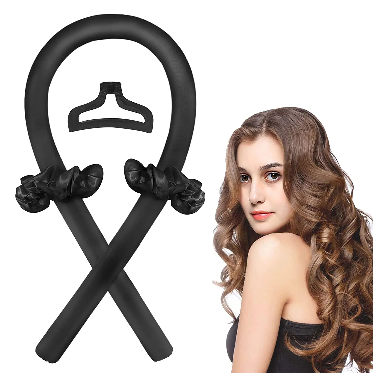sharpcost Heatless Curler Headband, Non-Slip Heatless Curler with Hairpin, Wave Formers Overnight, DIY Hair Curls Without Heat Hairstyle Set, for Long Medium Hair, ‎black
