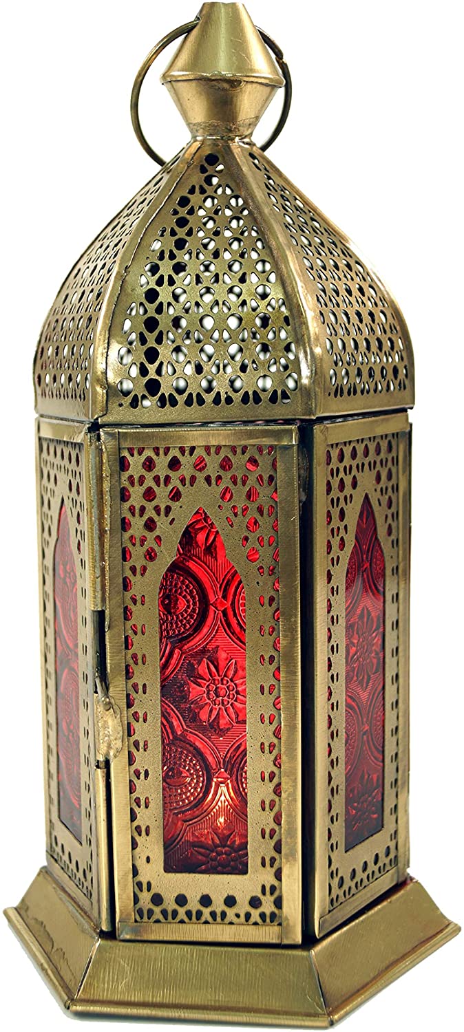 Guru-Shop Oriental Brass / Glass Lantern In Moroccan Design Lantern Lantern