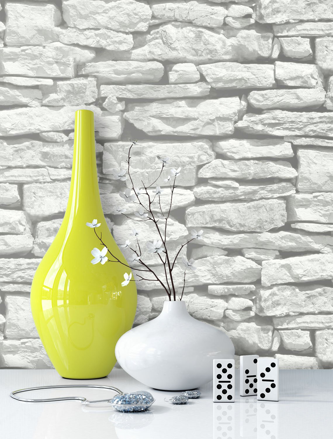 Newroom Design Stone Wallpaper White | Attractive Elegant Wallpaper Stone Wall 3D Design M
