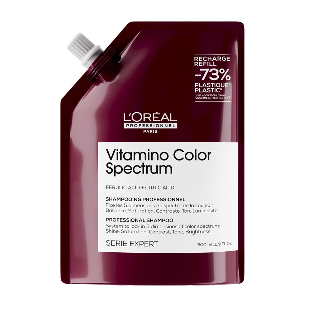 L\'Oréal Professionnel Shampoo for Color Brilliance with Glass Hair Effect for Colored Hair, with Ferula & Citric Acid, Vegan, Expert Series, Vitamino Color Spectrum Shampoo, 500 ml Refill Pack