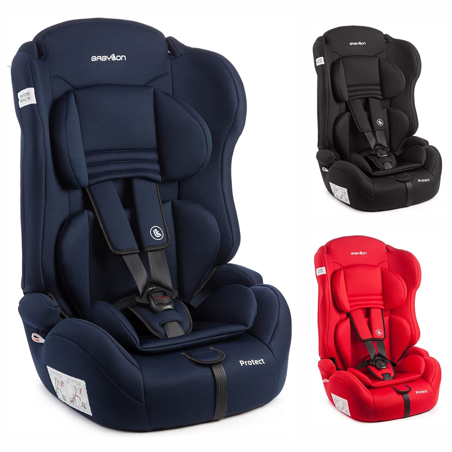 BABYLON Auto Protect Baby Child Car Seat Group 1/2/3, Child Seat 9-36 kg (1 to 12 Years). Child Seat with Top Tether 5-Point Seat Belt. ECE R44/04 Navy Blue
