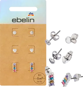 ebelin stud earrings silver look, 6 pcs