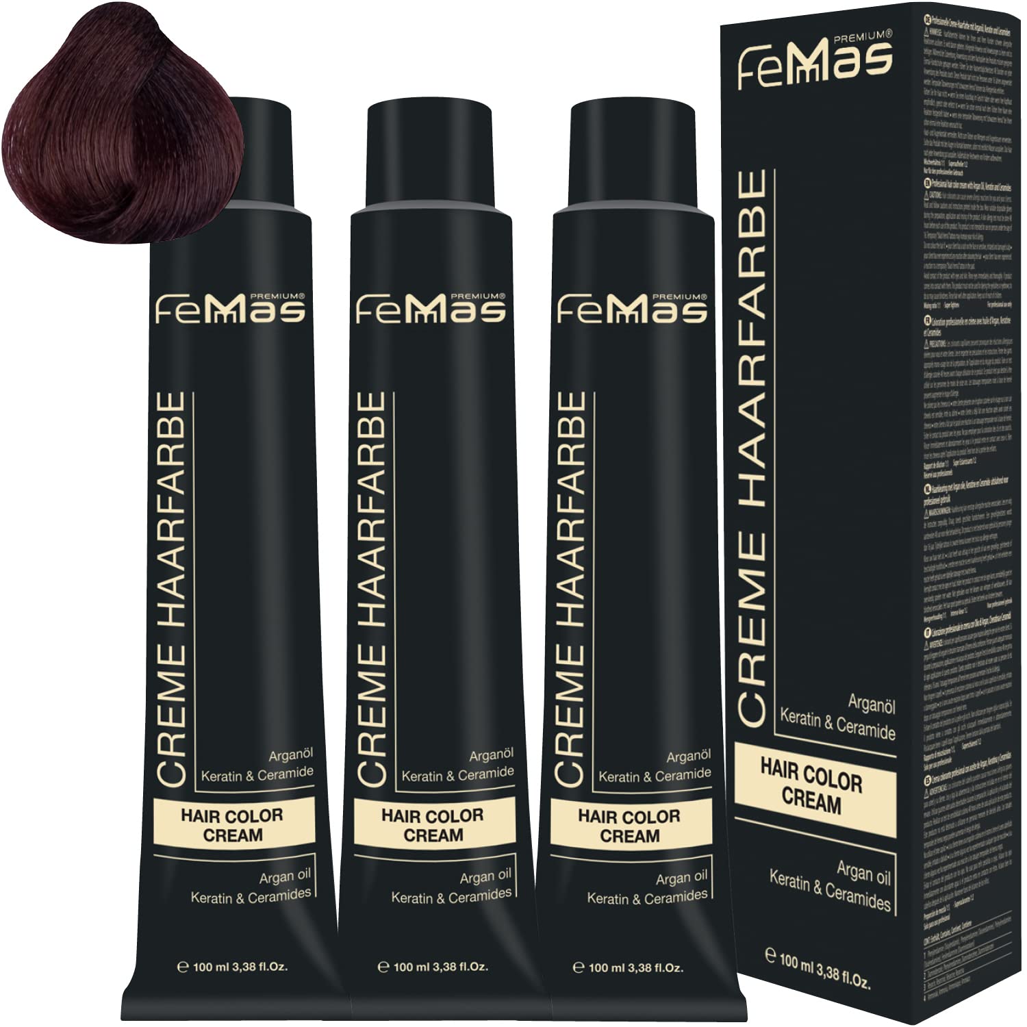 Femmas Hair Colour Cream 100 ml Hair Colour Pack of 3 Light Brown Copper 5.4, ‎light
