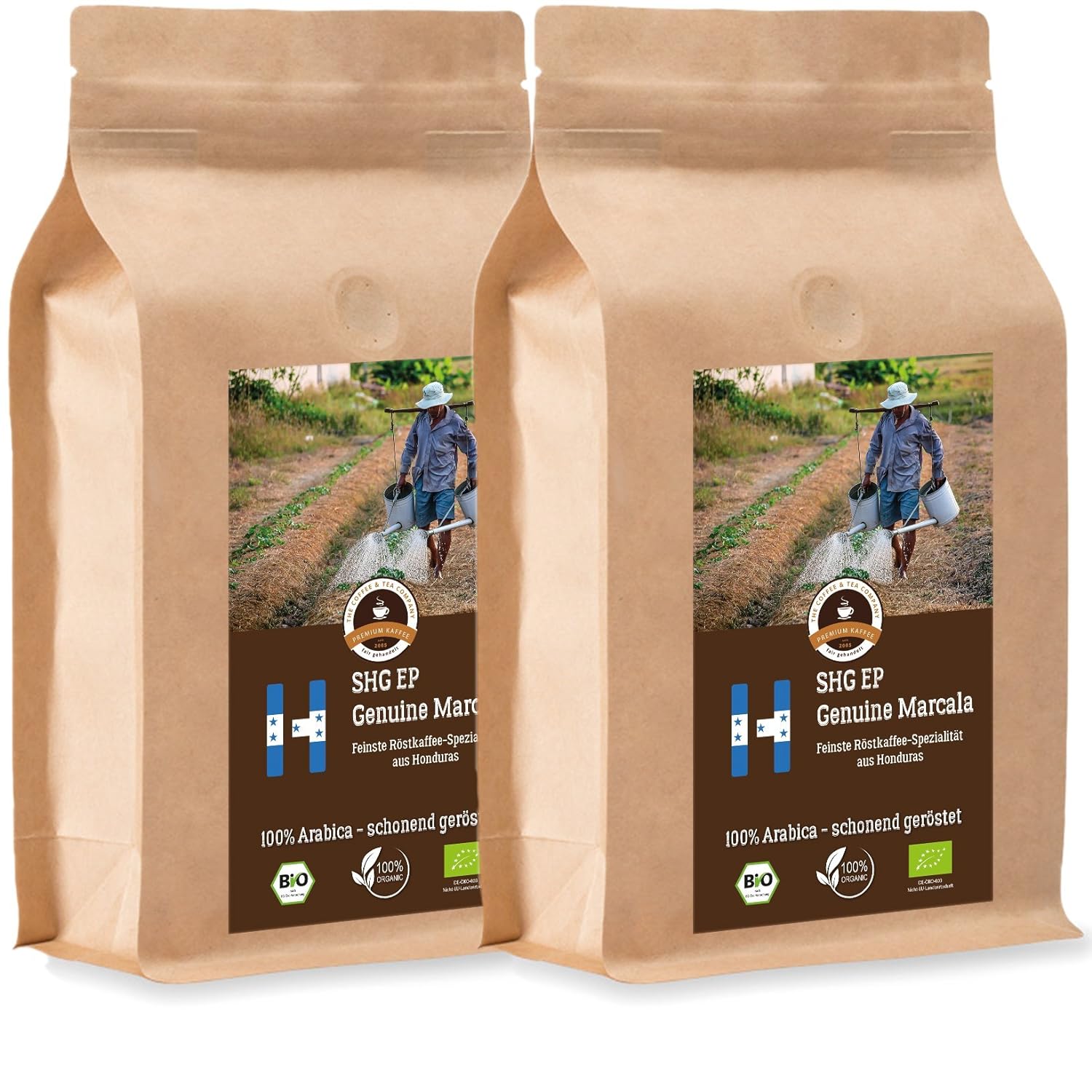 Coffee Globetrotter - Organic Honduras Genuine Marcala - 2 x 1000 g Coarse Painting - for Fully Automatic Coffee Machine, Coffee Grinder - Roasted Coffee from Organic Cultivation | Refill pack economy