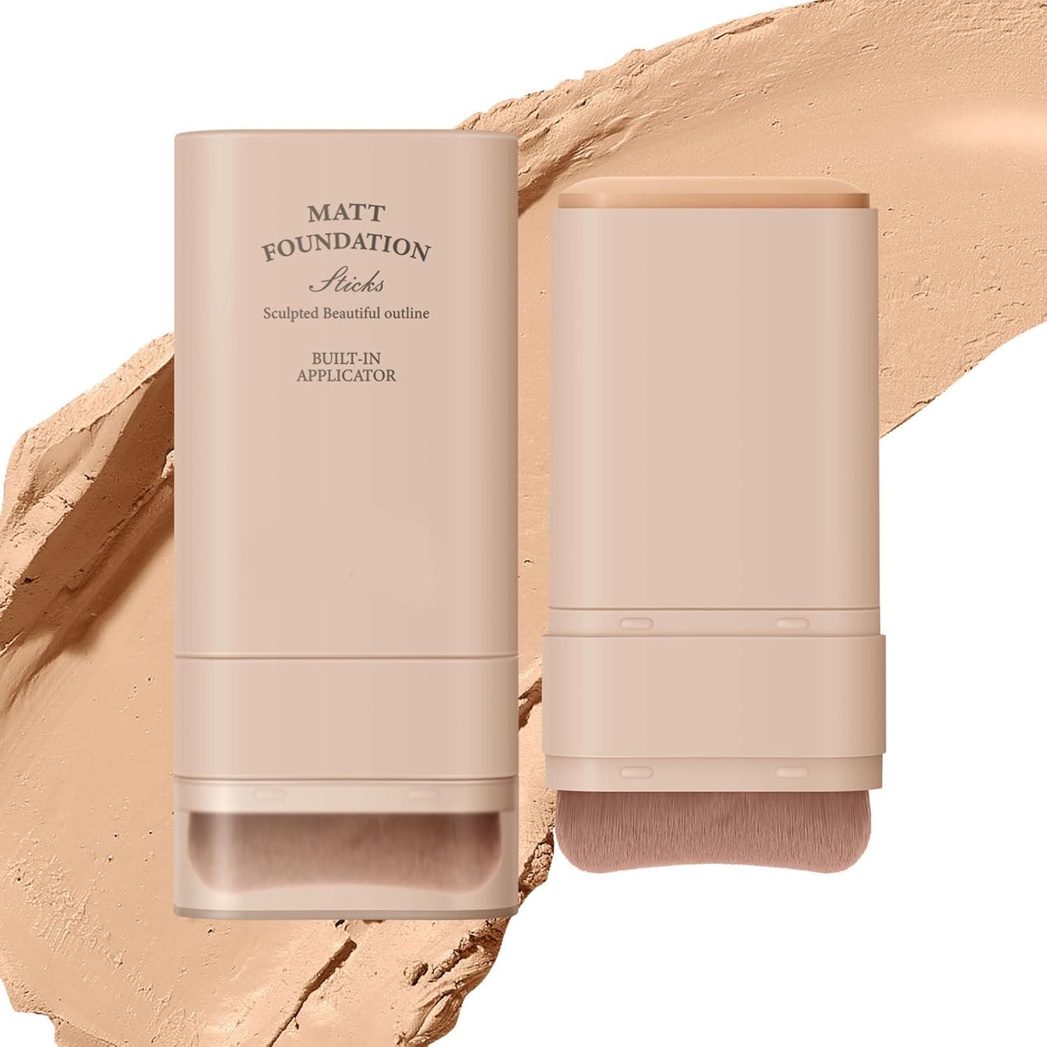 Foundation Stick with Brush, 2-in-1 Matte Cream Foundation, Waterproof and Long-Lasting Concealer Cover, Moisturizing Lightweight Foundation Pen with Brush, Foundation Stick with Full Coverage