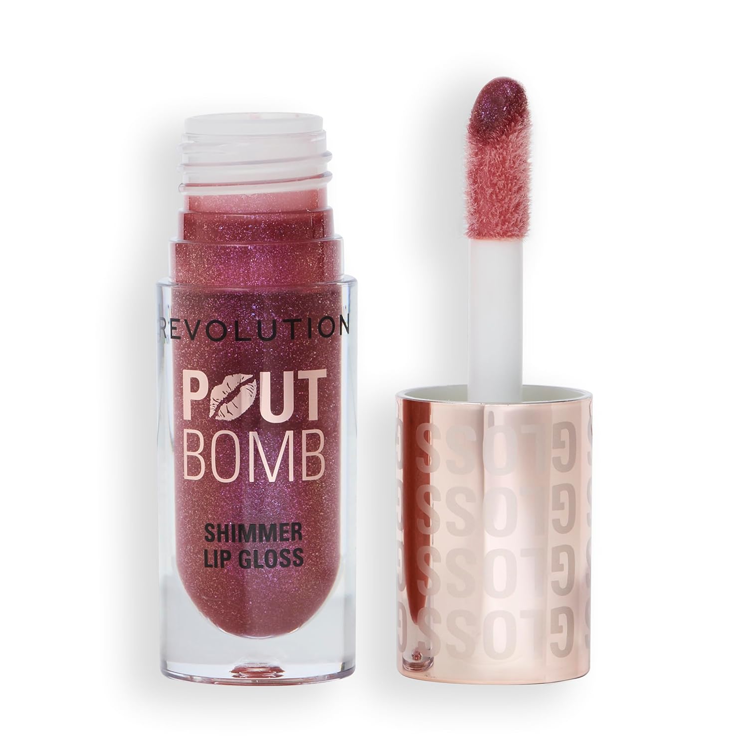 Revolution Pout Bomb Shimmer Gloss Lip Gloss with Hyaluronic Acid & Vanilla Fragrance, Berry Lustre