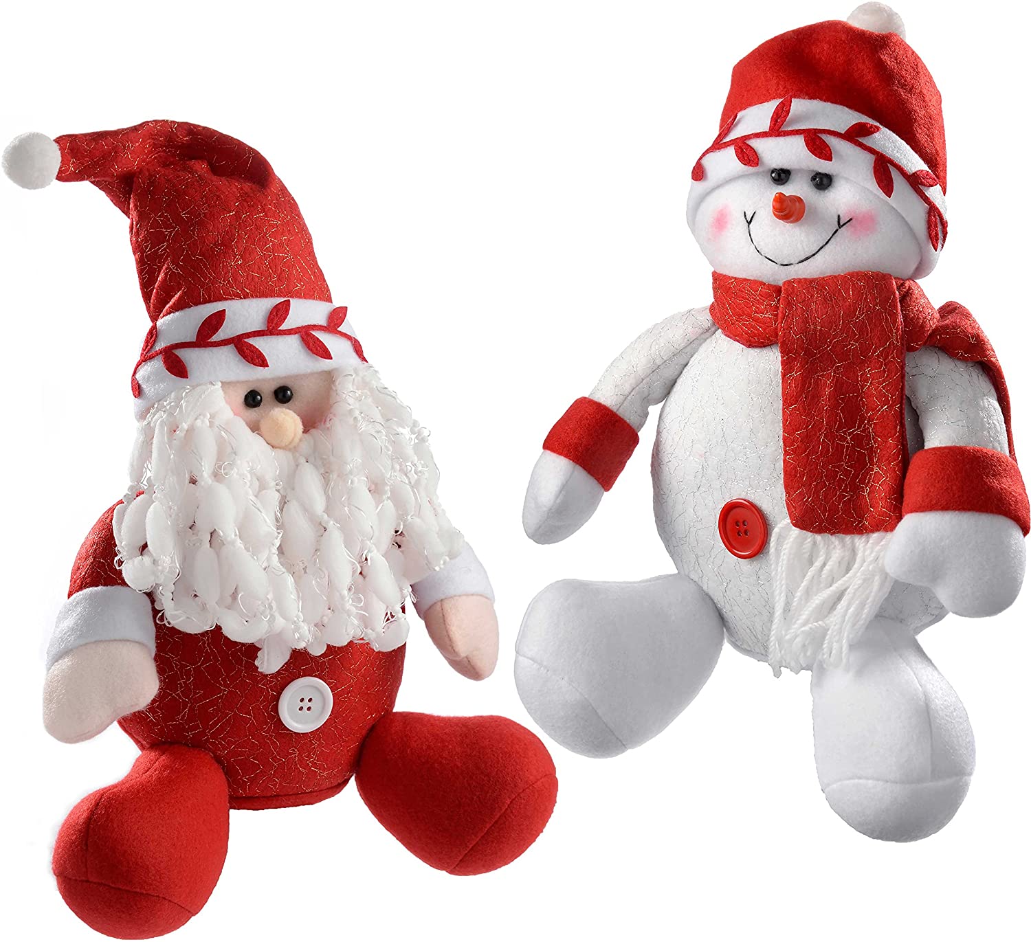 WeRChristmas 28 cm Sitting Santa and Snowman, Set of 2, Red/White