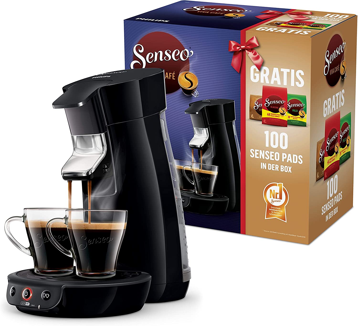 Philips Senseo Viva Cafe HD6561/67 No. 1 Coffee Pod Machine with 100 Pads in Box (Black) Plastic