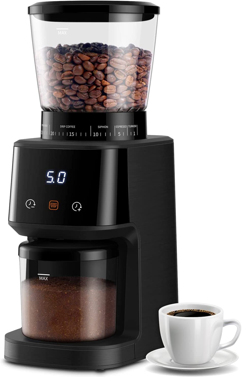 SHARDOR Electric Coffee Grinder Cone Grinder Stainless Steel 31 Fine Grinding Levels Coffee Grinder for Espresso Machines, LCD Screen and Precise Digital Timer, Black