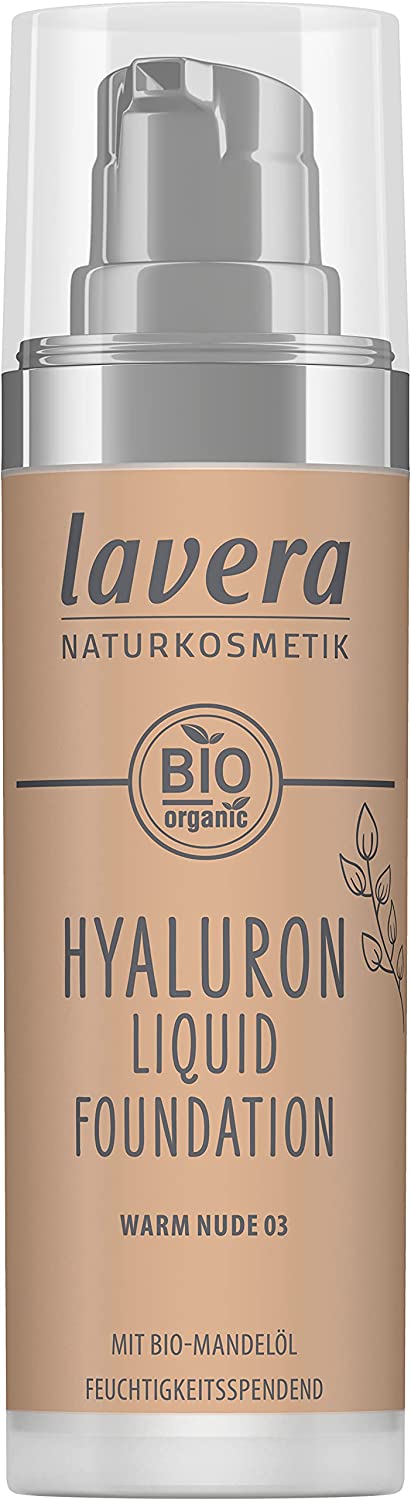 lavera Hyaluronic Liquid Foundation - Warm Nude 03 - Natural Cosmetics - Vegan - Silky, Light Texture - Free from Mineral Oil - Natural Hyaluronic Acid & Organic Almond Oil - 30 ml, ‎warm