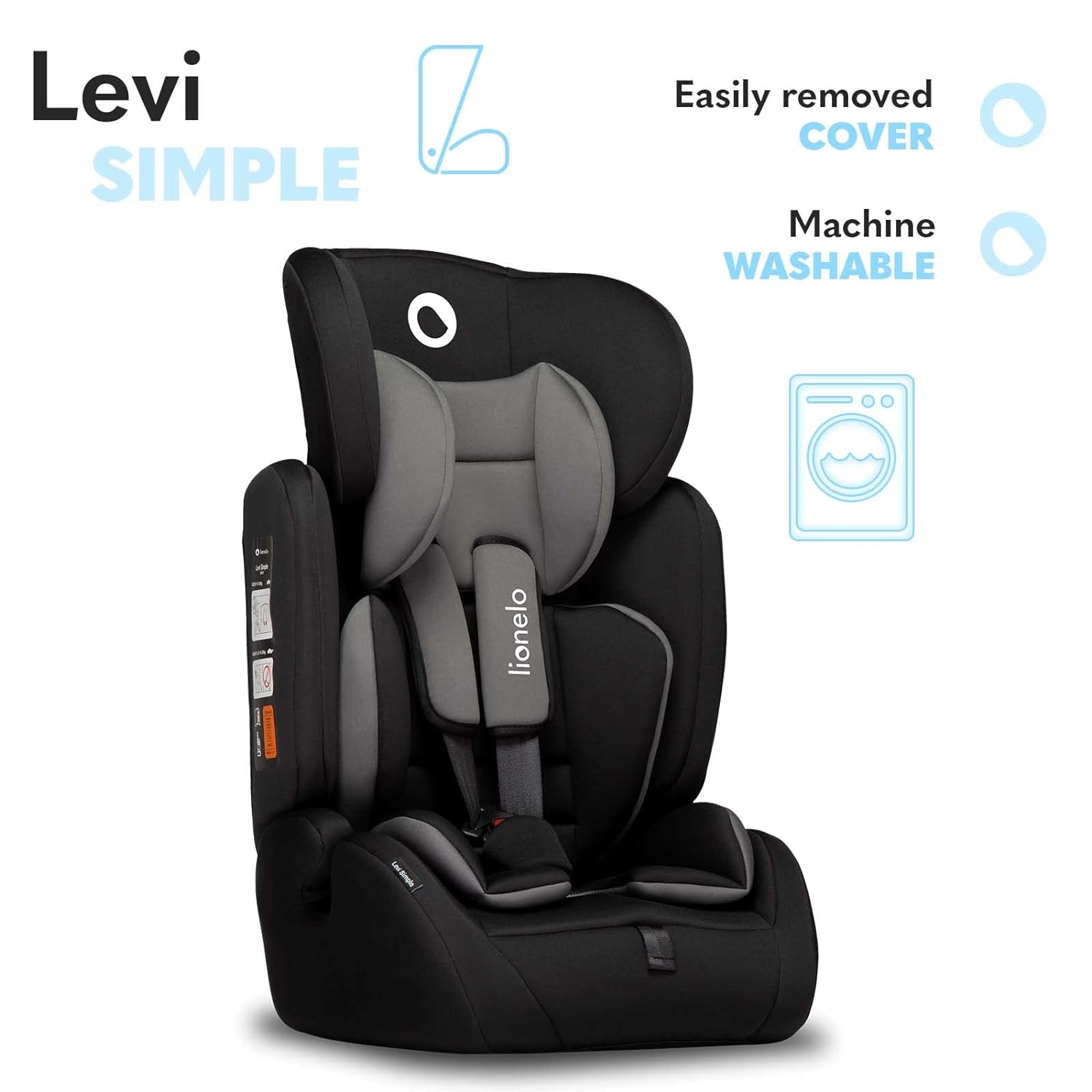 LIONELO Levi Simple Child Seat 9-36 kg, Car Seat, Height-Adjustable, Recessed Headrest, Side Protection, Removable Backrest, Seat Reducer, 5-Point Straps (Sporty Black)