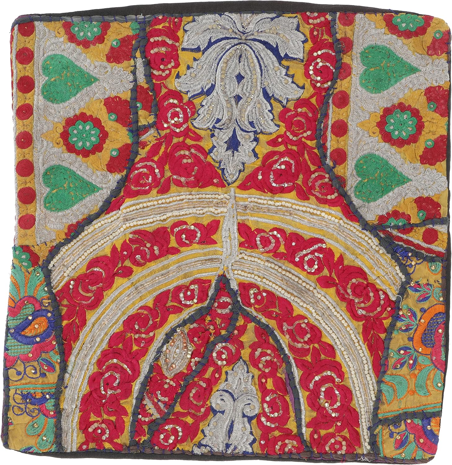 Guru-Shop GURU SHOP Patchwork Cushion Cover, Decorative Cushion Cover Made of Rajasthan, Single Piece, Pattern 4, Purple, Cotton, 40 x 40 cm, Decorative Cushion, Sofa Cushion