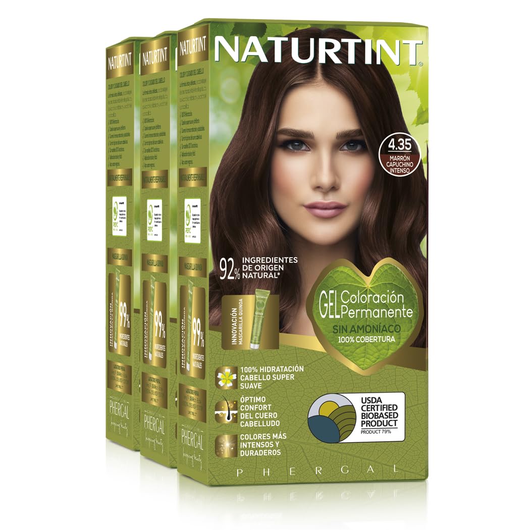 Naturtint Biobased Hair Color Without Ammonia 4.35 Color Deep Cappuccino Brown High Percentage of Natural Ingredients Pack of 3 510 ml