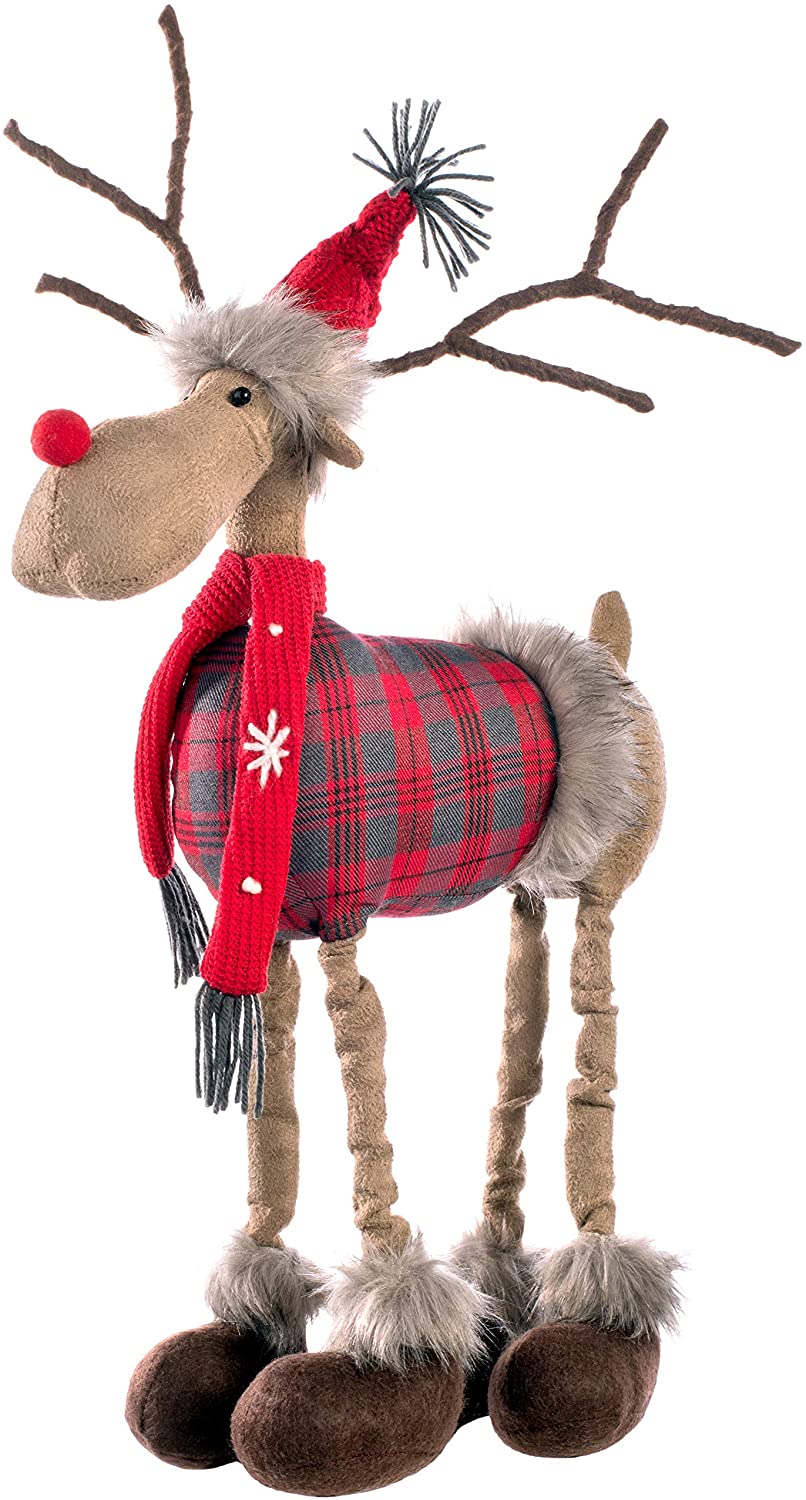 WeRChristmas 42 cm Standing Tartan Reindeer Ornament, Multi-Colour