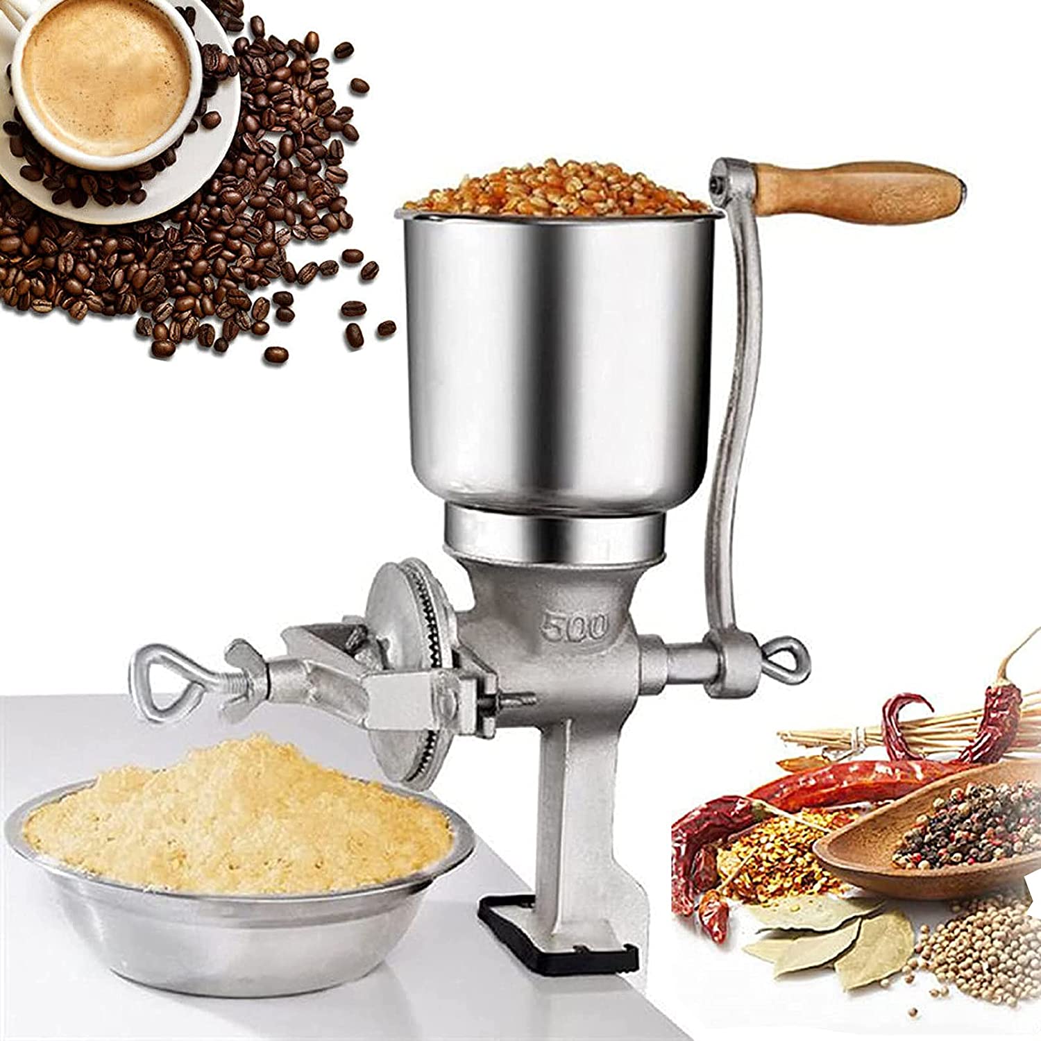 Dhouse Manual Grain Mill Adjustable Grinder Corn Wheat Grain Coffee Nut Mil