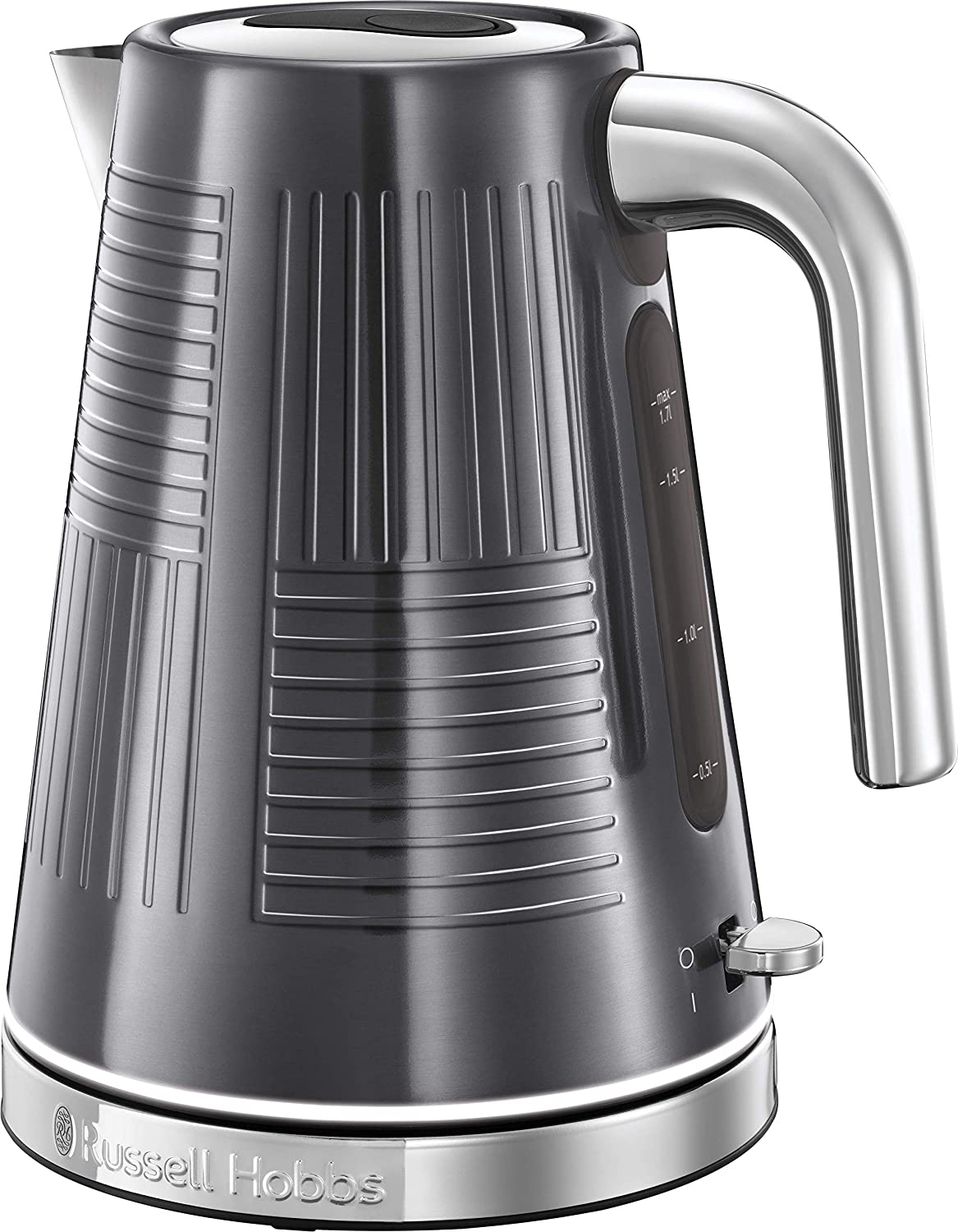 Russell Hobbs Geo Grey Stainless Steel Kettle, 1.7 L, 2400 W, Quick Boil Function, Optimised Spout, Removable Limescale Filter, Removable Lid, Water Level Indicator, Tea Maker 25240-70