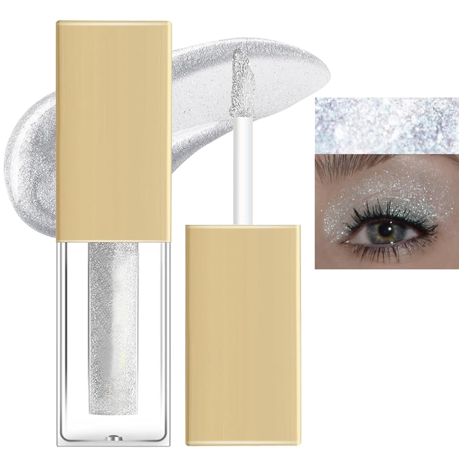 Housn Metallic Glitter Liquid Eyeshadow, Durable Shiny Glitter Waterproof Shimmer and Shine Liquid Eye Shadow, Starry Sequins, Long-Lasting and Pigmented (#01)