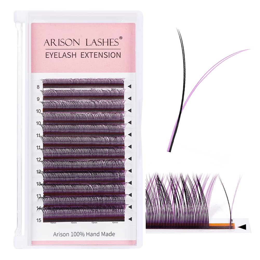 ARISON LASHES Y Lash Extensions YY Eyelash Extensions 2D Volume Eyelash Extensions C Curl YY Lashes Premade Volume 2D Fans (0.07D 8-15Mix Deep Purple), purple ‎deep