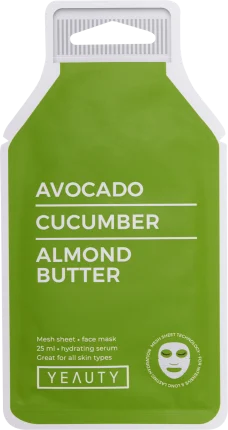 Yeauty Sheet mask avocado-cucumber-almond butter, 1 pc