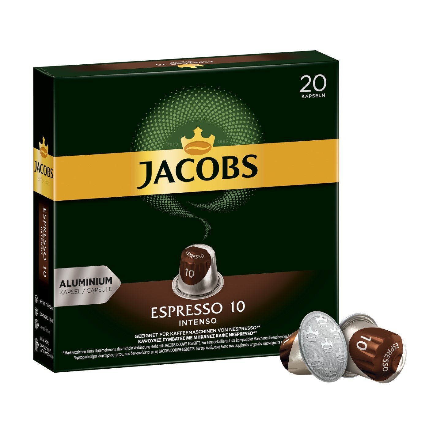 Jacobs Espresso Intego Capee Capsules Intensity 10 of 12 200 Nespresso Compatible Capsules 10 x 20 drinks