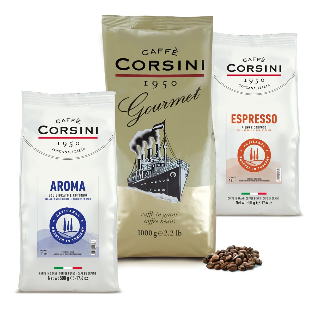 Caffè Corsini Aromatic Coffee Beans Set The Perfect Morning, Selected Coffee, 2 x 500 g + 1 kg Total Set 2 kg
