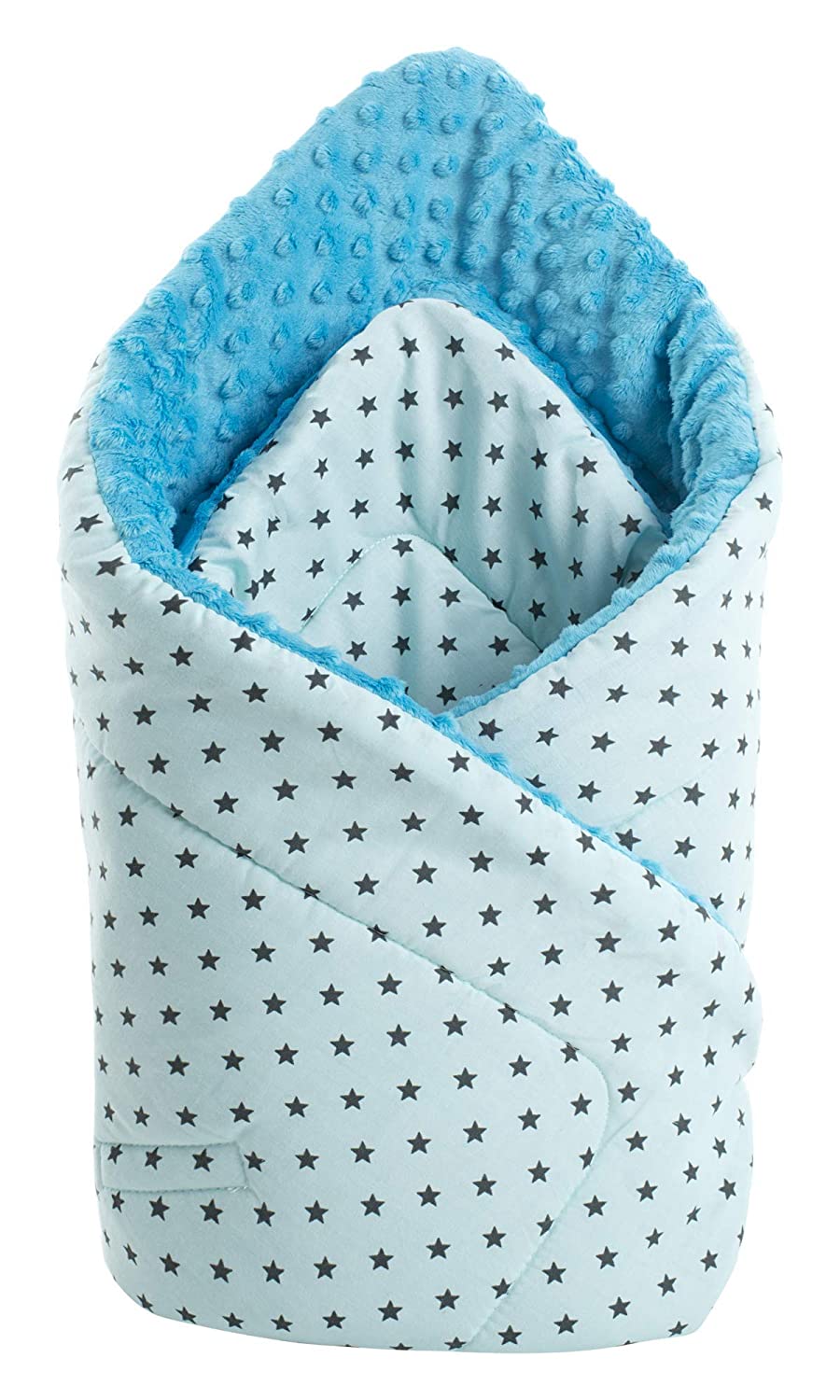 Medi Partners Swaddling Blanket 100% Cotton 75 x 75 cm Baby Pillow Double Sided Soft All Year Round Multifunctional Anti-Allergic Babies Medi Partners (Black Stars with Turquoise Minky)