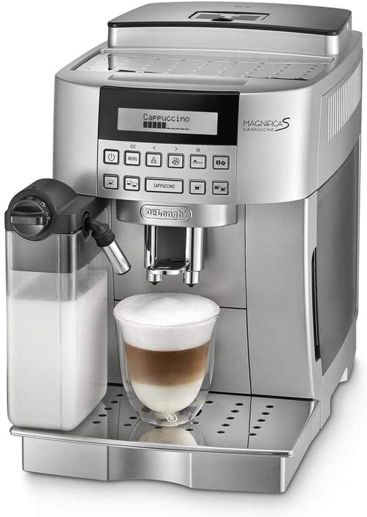 DeLonghi De\'Longhi Magnifica S Cappuccino ECAM 22.366.S Fully Automatic Coffee Machine (Digital Display, Integrated LatteCrema Milk System, Cappuccino at the Touch of a Button, Removable Brewing Unit, 2 Cup Function) Silver