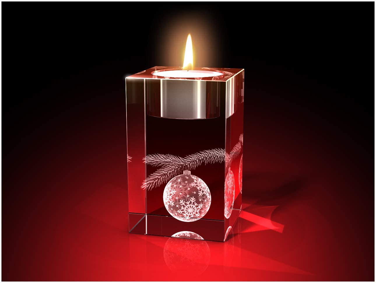Glasfoto.com, Christmas Tea Light Holder, 50 x 80 x 50 mm, Crystal Glass, 3D Interior Engraving, Premium Quality