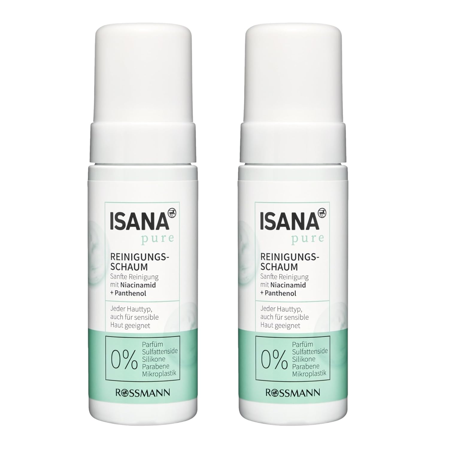 2 x Isana Pure Gentle Cleansing Foam, All Skin Types, Also Suitable for Sensitive Skin, Niacinamide & Panthenol, 2 x 150 ml (300 ml), 1 x Bebe Solid Shower Care