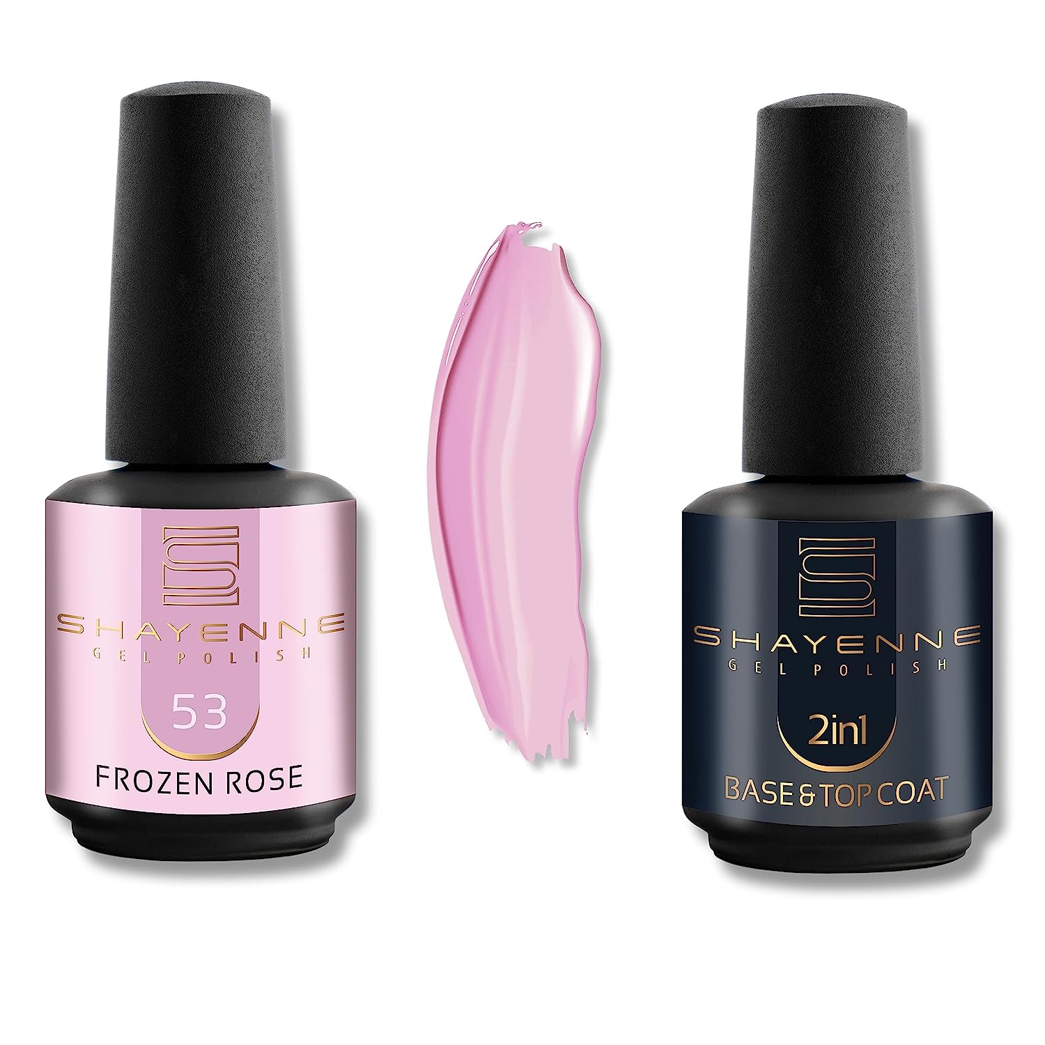 Shayenne uv gel nail polish 53 frozen rose pink 15 ml set of 2 uv led lamp + 2-in-1 base coat and top coat 15 ml (30 ml) base coat with top coat nail polish gel shellac