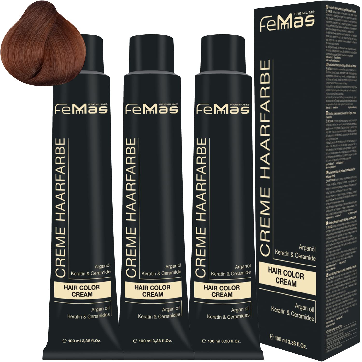 Femmas Hair Colour Cream 100 ml Hair Colour Medium Blonde Amber Copper 7.84 Pack of 3, ‎medium