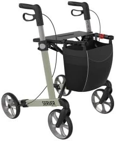 Rehasense Lightweight Rollator Server with Stick Holder and Shopping Bag, Maximum Load 150 kg, Foldable, Height Adjustable, Lightweight Aluminium Rollator with Pedal and Safety Reflectors, Size S