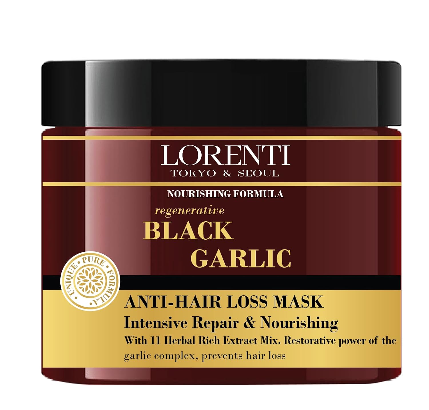 LORENTI TOKYO & SEOUL Black Garlic Hair Care Mask 500 ml Hair Mask with Garlic Intensive Repairing Hair Treatment Brittle Dry Damaged Hair Black Garlic Hair Treatment