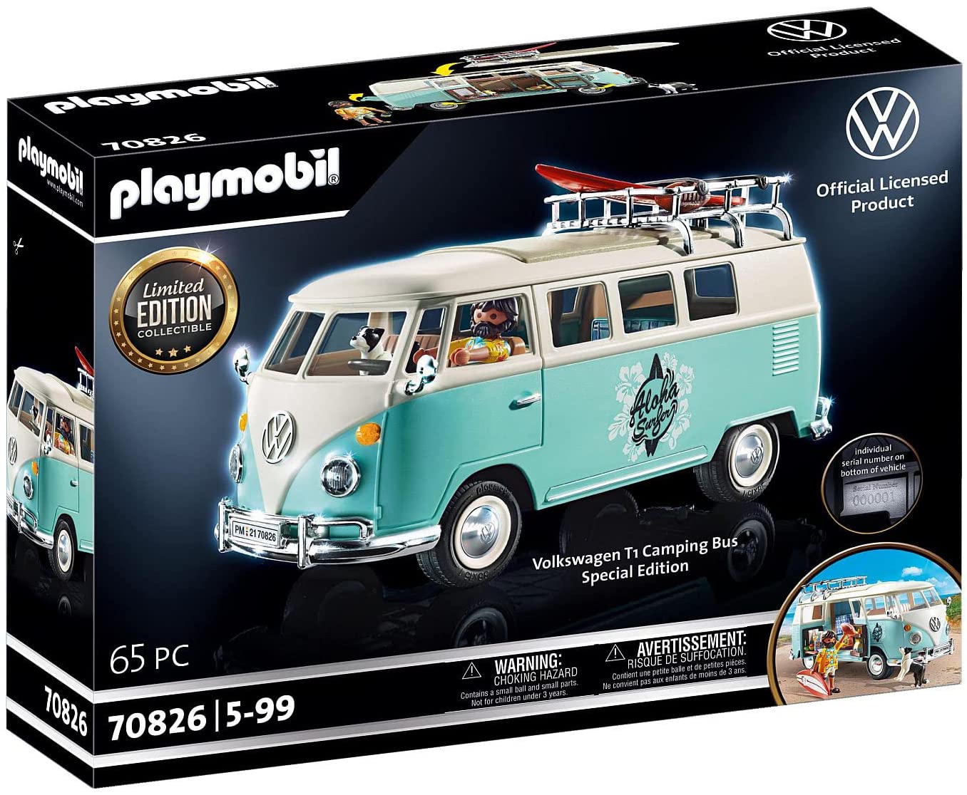 PLAYMOBIL 70826 Volkswagen T1 Camping Bus as Light Blue Surfer Van, Special