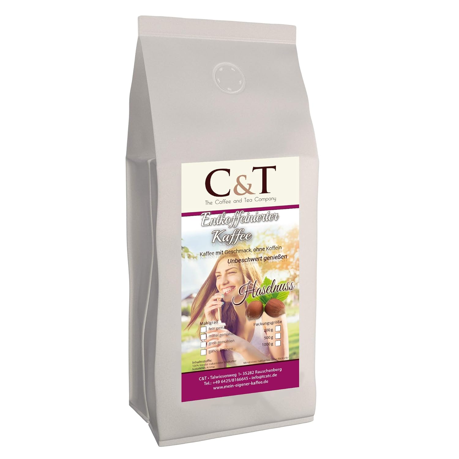 Flavored Coffee without Caffeine! Decaffeinated Coffee with Natural Flavors: Hazelnut (Whole Beans) (1000 g)