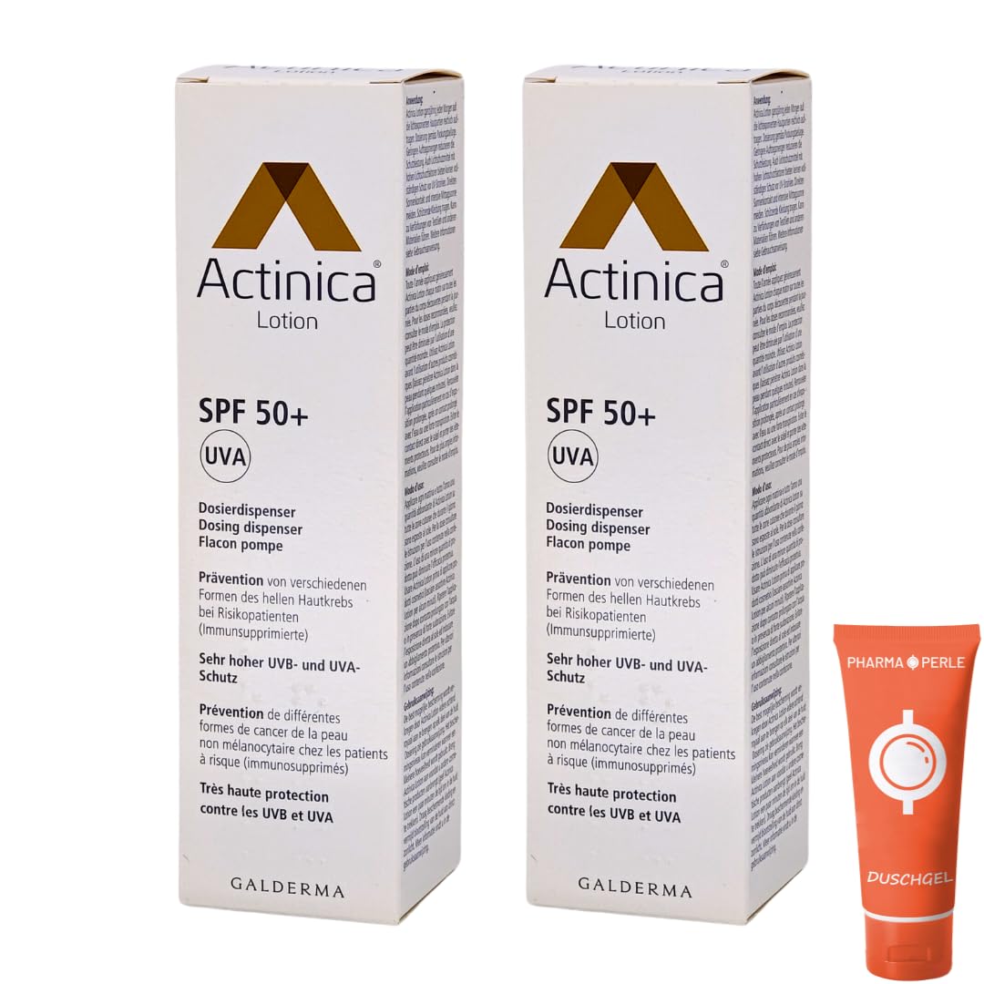 Actinica Lotion with Dispenser 2 x 80 g I Prevention of Light Skin Cancer in Risk Patients I Sun Protection SPF 50+ I Moisturizing I Economy Set Plus Pharma Perle Giveaway