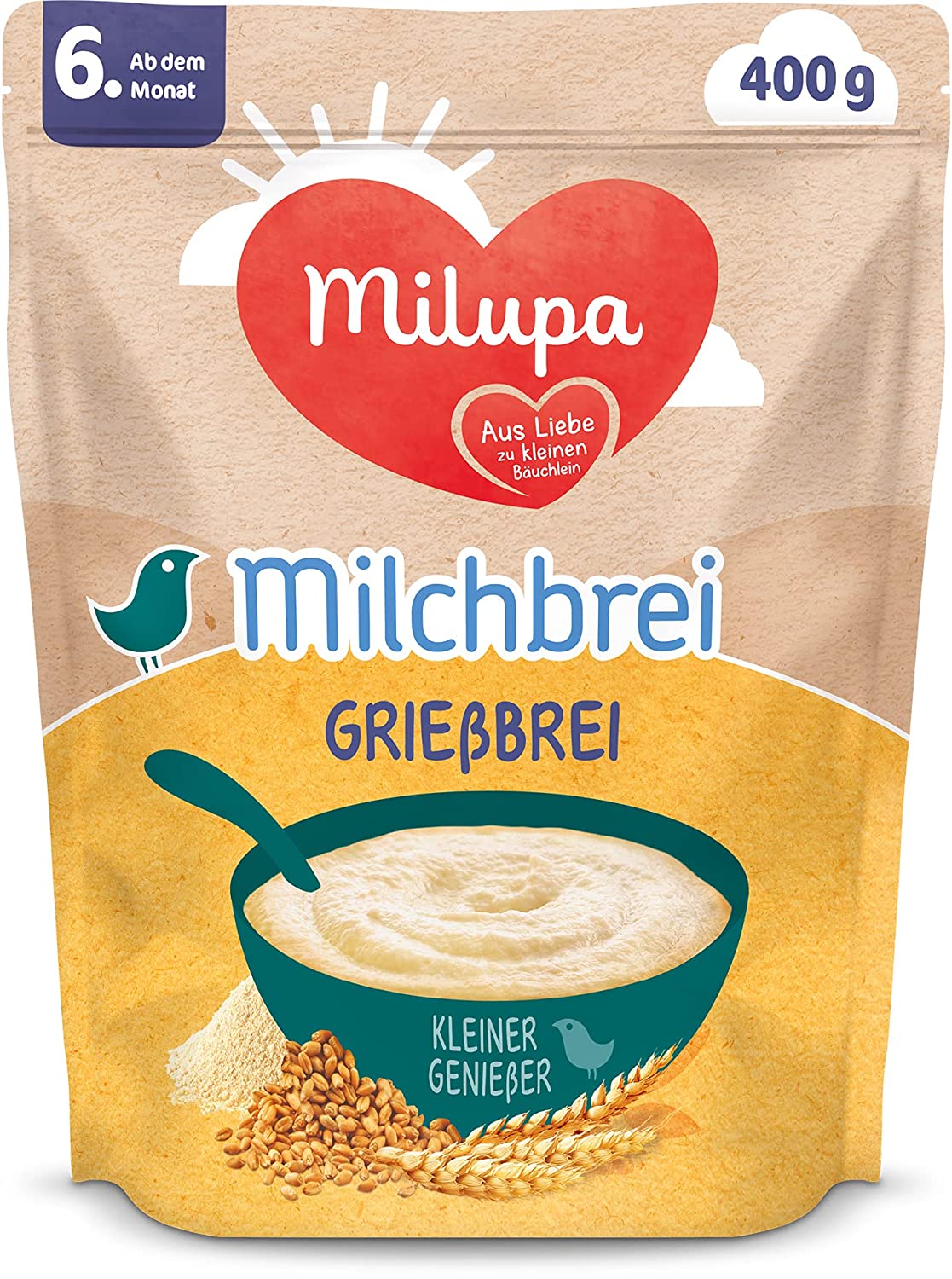 Milupa Milchbrei Grießbrei Miluvit &GT; Mit&Lt;&Lt; Kleine Genießer ab dem 6. Monat, 1 x 400 g