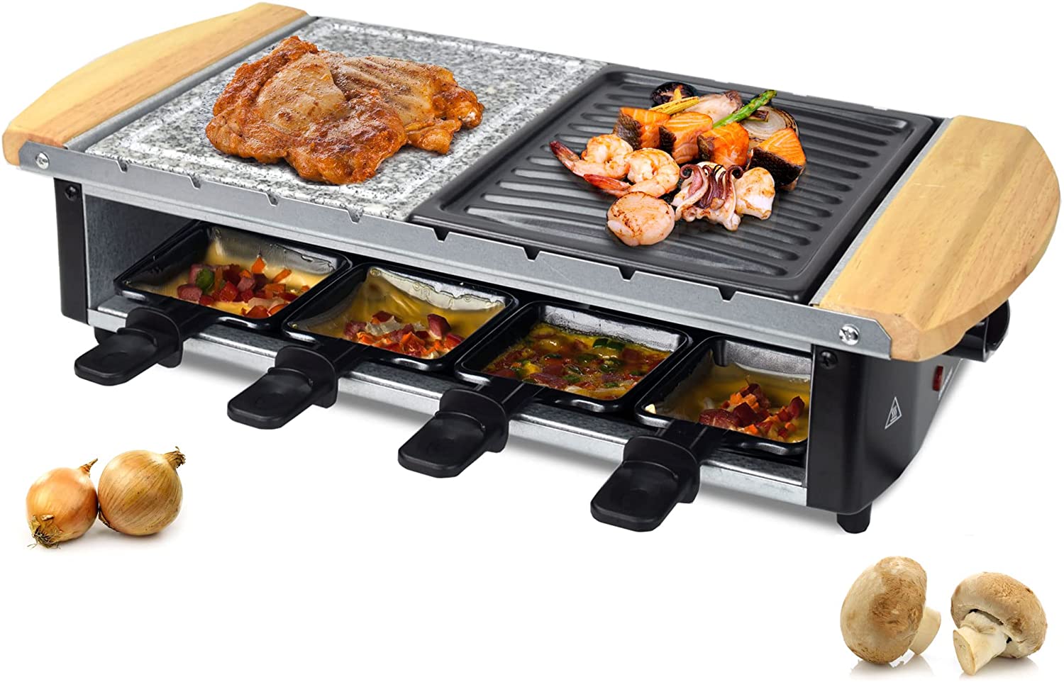 Syntrox Germany RAC-1200W-Uri Raclette with Grill and Hot Stone in Stainless Steel Design for 8 People