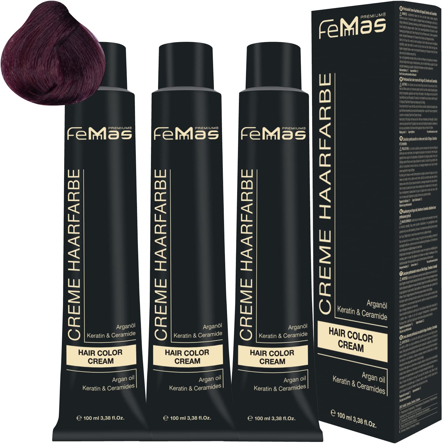 Femmas Hair Colour Cream 100 ml Hair Colour Pack of 3 Light Brown Red Purple 5.62, ‎light